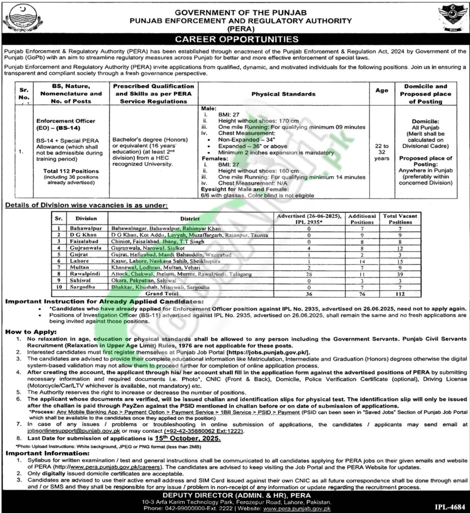 PERA Force Enforcement Officer Jobs 2025