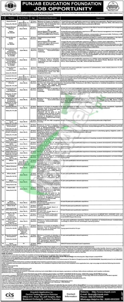 CTS Punjab Education Foundation Jobs 2025 Latest Advertisement